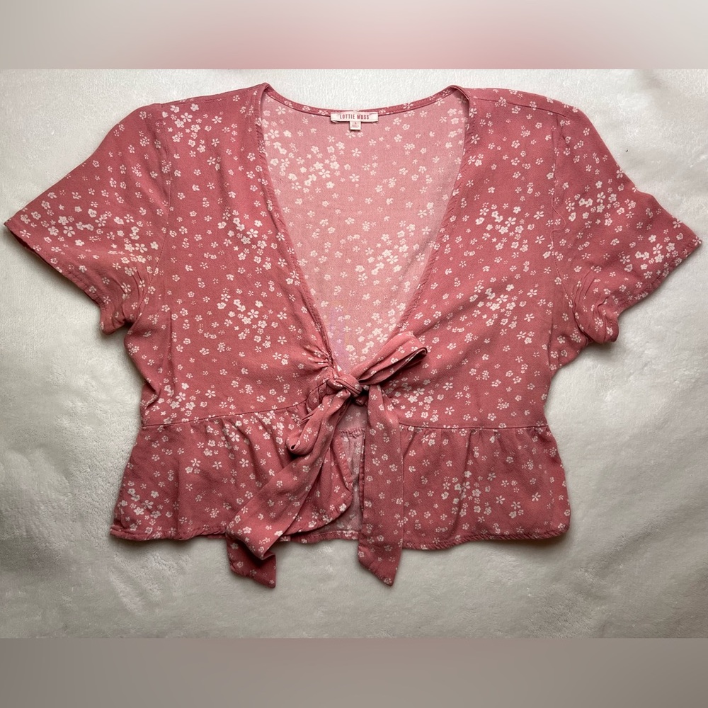 Pacsun Lottie Moss Pink Floral Tiefront Top